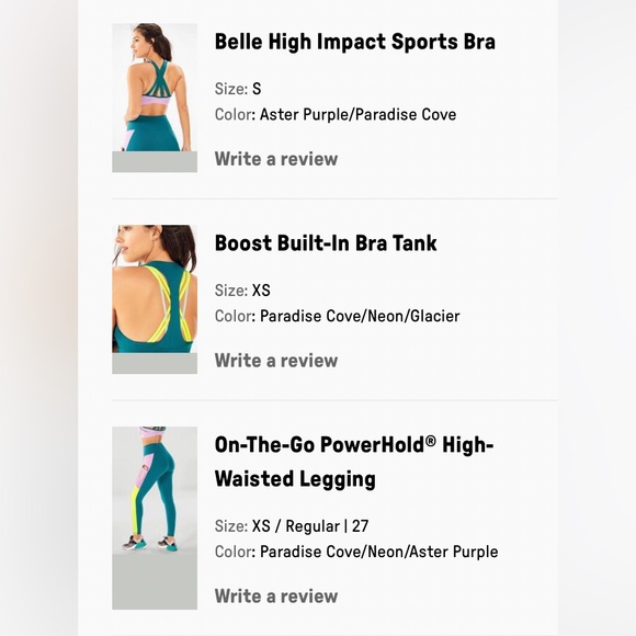 Fabletics 3 pieces athletic matching set, crisscross back, color block - Picture 2 of 11